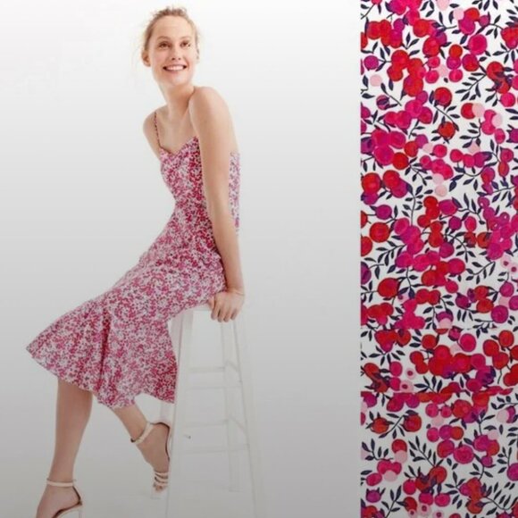 J Crew x Liberty Wiltshire Floral Berry Ruffle Hem Midi Dress Size P8 - Picture 2 of 7